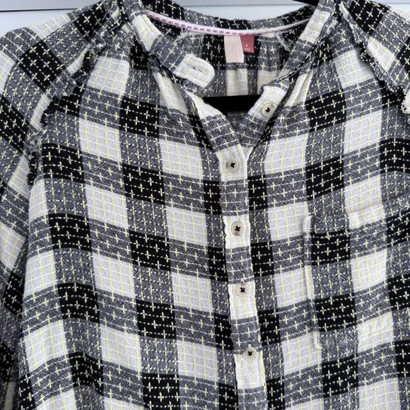 PILCRO Plaid Button Front Blouse Black Cream Lightweight Top Small Anthropologie - Picture 4 of 12